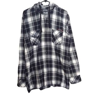 Sinister Brand Men's Black White Plaid Snap Button Long Sleeve Shacket Size XL